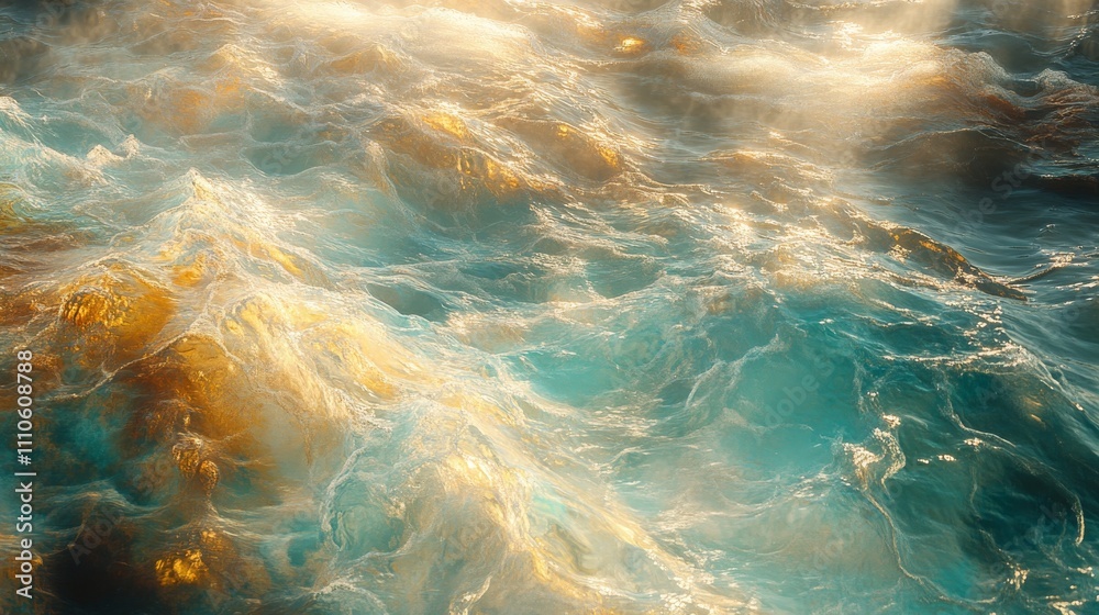 Golden Light Illuminates Turquoise River Waves Golden Light Illuminates Turquoise River Waves