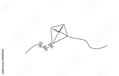 Kite continuous one line drawing of outline vector illustration, Vector Kite, Continuous one line drawing, Continuous single line drawing of kite vector illustration.