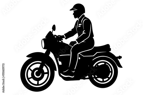 Silhouette of a Policeman Riding a Motorcycle. Vector Illustration.