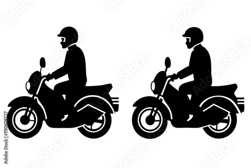 Silhouette of a Policeman Riding a Motorcycle. Vector Illustration.