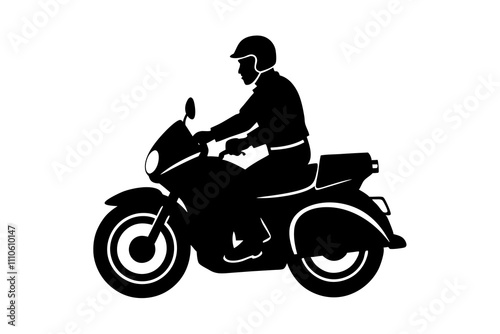 Silhouette of a Policeman Riding a Motorcycle. Vector Illustration.