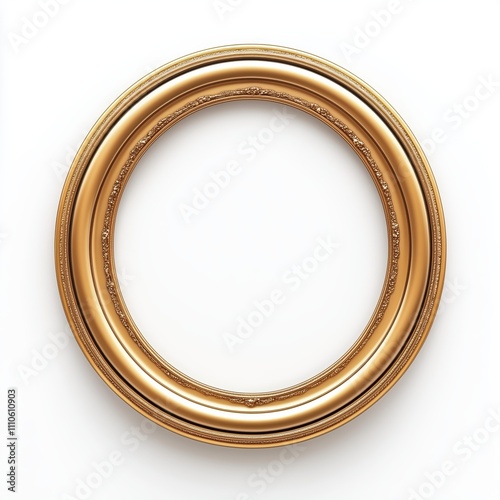 3D render of a golden oval picture frame on a white background