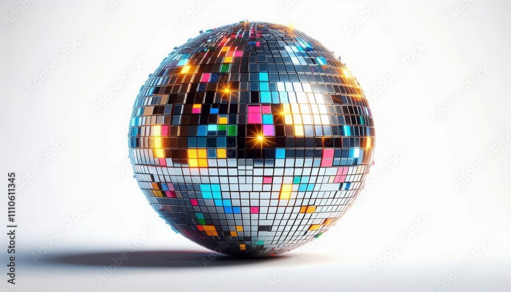 Close-Up of Shiny Disco Ball with Colorful Reflections. Vibrant Disco Ball Glowing with Colorful Lights. Close-Up of Shiny Disco Ball with Colorful Reflections. Vibrant Disco Ball Glowing with Colorful Lights.