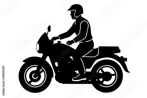 Silhouette of a Policeman Riding a Motorcycle.