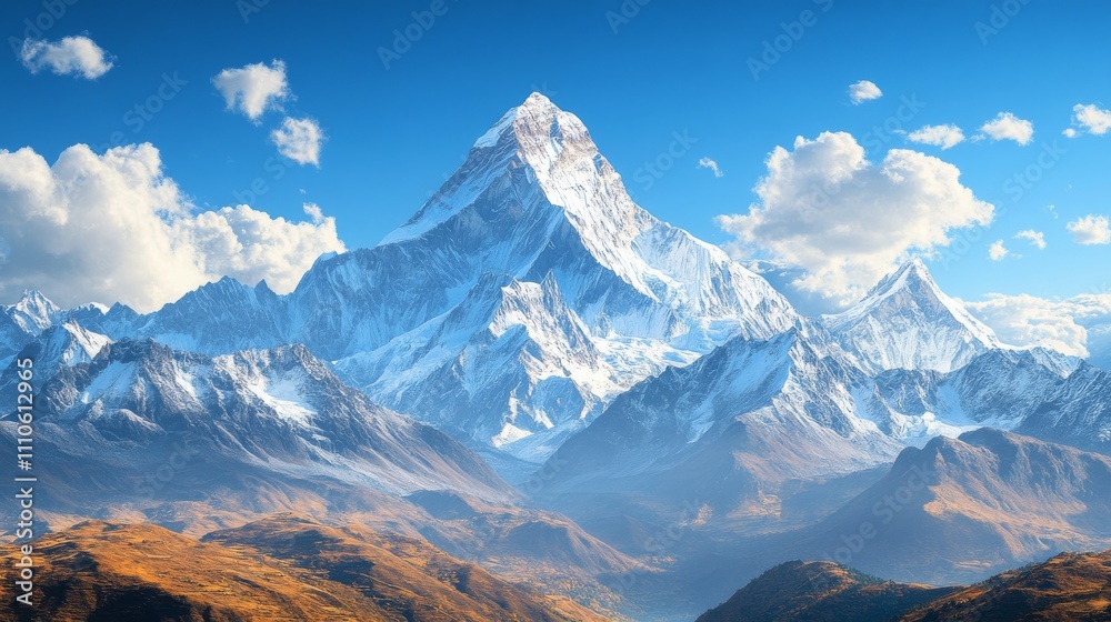 Obraz premium Majestic snowcapped mountain range under a vibrant blue sky