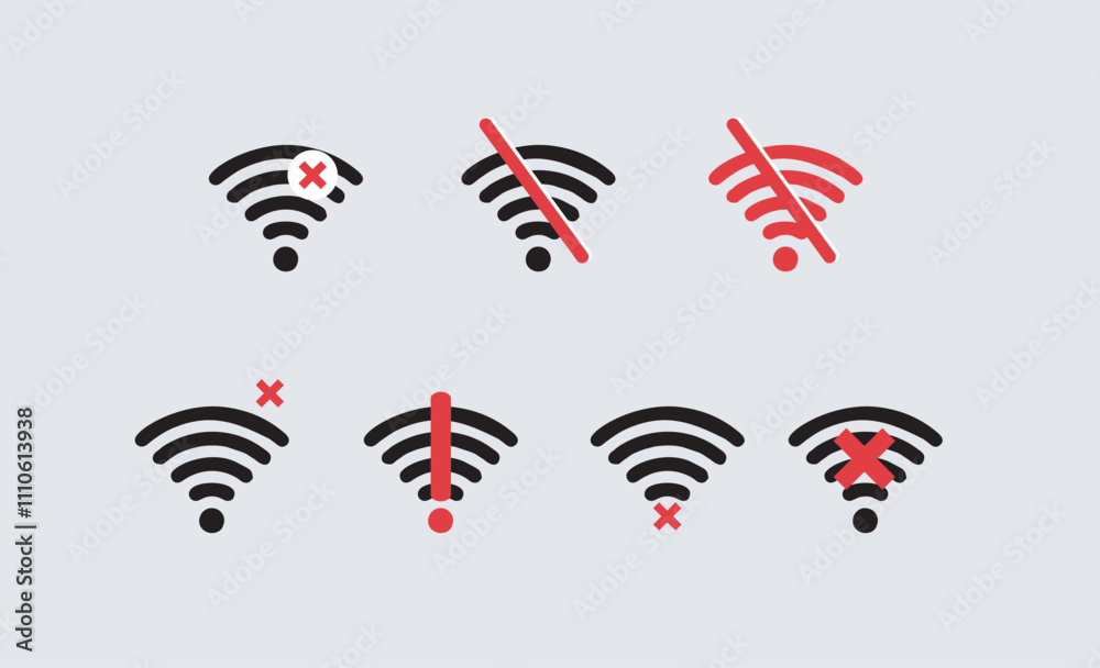 No wifi set in style. Internet network. Mobile phone vector. Global network connection concept. Online communication concept. Vector illustration design black and red color no internet