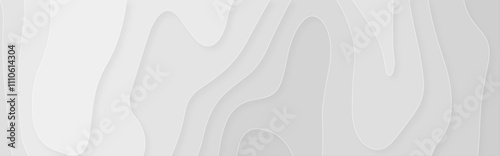 Abstract white papercut curved multi layers and shadow. Paper topography pattern art 3d vector for banner. Material design concept background illustration.