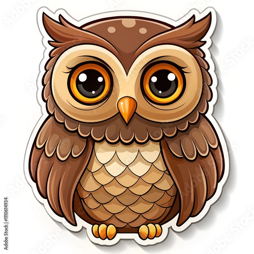 kawaii cute owl in brown pastel colors on a white background