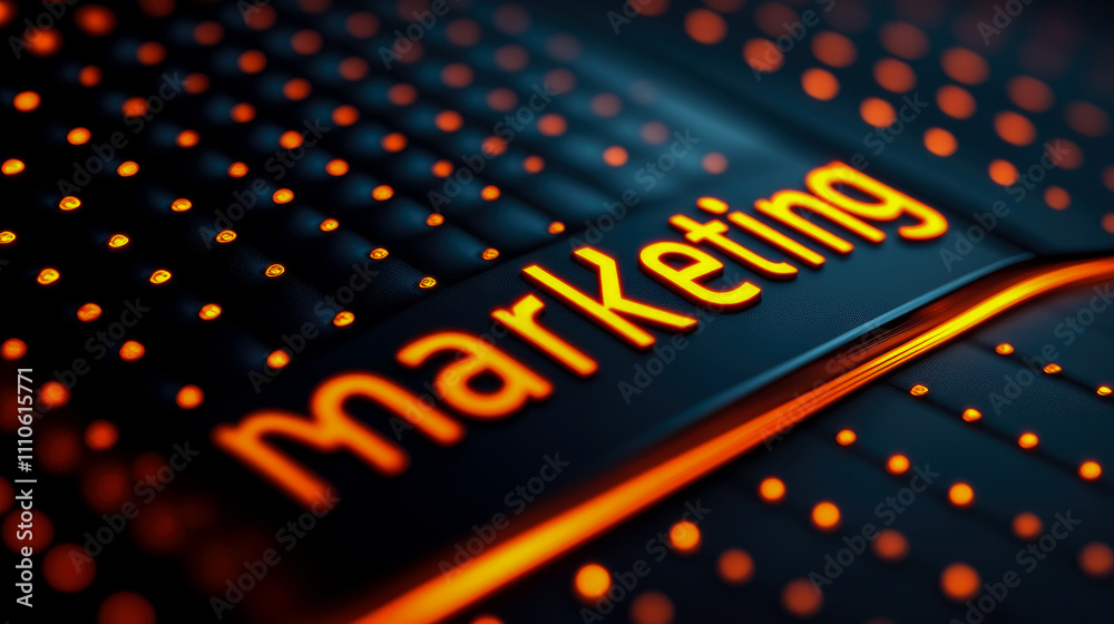 Glowing text spells out marketing, surrounded by a pattern of illuminated dots against a dark backdrop, highlighting modern digital themes Glowing text spells out marketing, surrounded by a pattern of illuminated dots against a dark backdrop, highlighting modern digital themes
