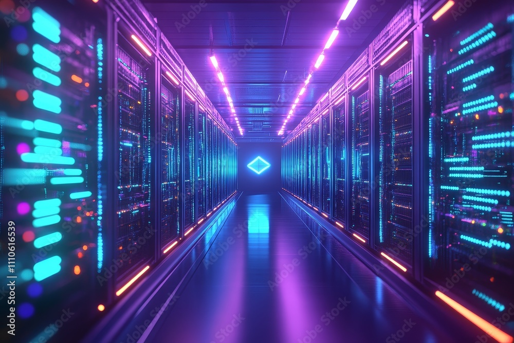 An industrial Bitcoin mining farm with rows of servers and illuminated cables, showcasing the power and scale of blockchain technology. An industrial Bitcoin mining farm with rows of servers and illuminated cables, showcasing the power and scale of blockchain technology.