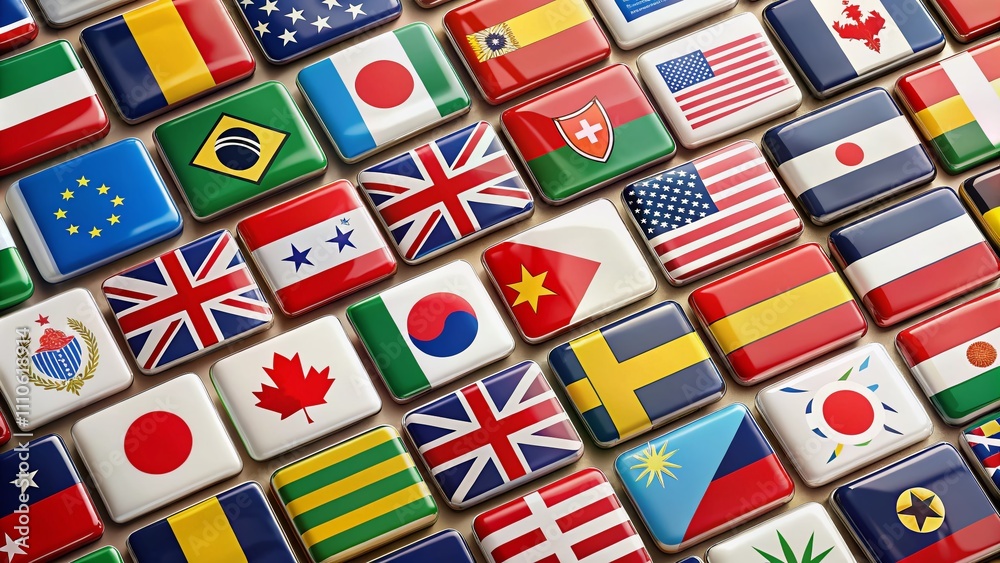 A Stunning Collection of National Flags Displayed as Badges, Showcasing the Diversity of World Cultures and Representing Each Country's Unique Identity and Heritage A Stunning Collection of National Flags Displayed as Badges, Showcasing the Diversity of World Cultures and Representing Each Country's Unique Identity and Heritage