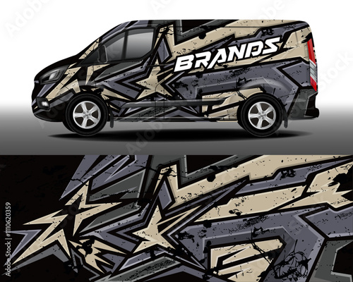 Camouflage car texture template for vinyl wrap and decal print. Camo military ornament. Car design development for the company.
