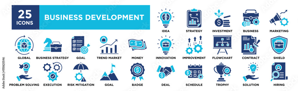 Business Development icon collection set. Containing design business, development, strategy, team, management, success Business Development icon collection set. Containing design business, development, strategy, team, management, success