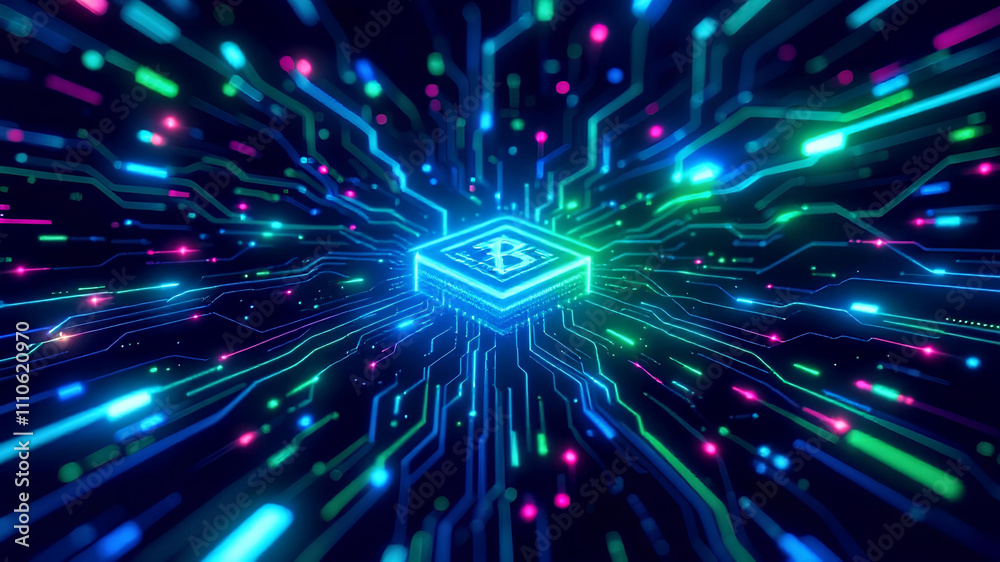 Fototapeta premium Quantum computer technologies concept,Seamless Block Data Connection Network,Block validation in the blockchain,Abstract Blockchain Network Background