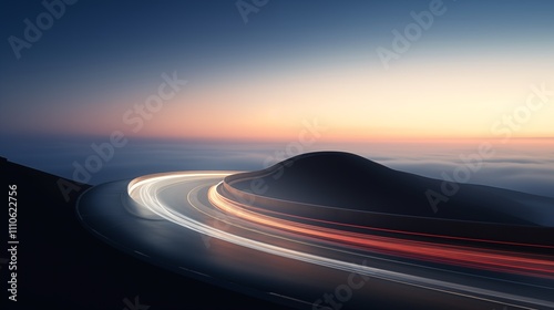 A light trail photograph at night with a soft-colored background. The subject is positioned on the left side, allowing empty space on the right. Backlighting ,generative ai illustration