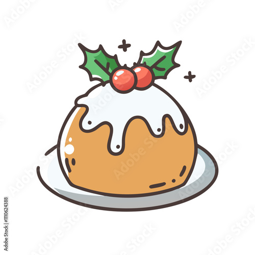 christmas pudding Illustration, christmas vector illustration - flat illustration of achristmas pudding, symbolizing holiday celebrations. christmas illustration.
