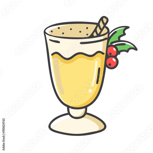 eggnog glass Illustration, christmas vector illustration - flat illustration of aeggnog glass, symbolizing holiday celebrations. christmas illustration.