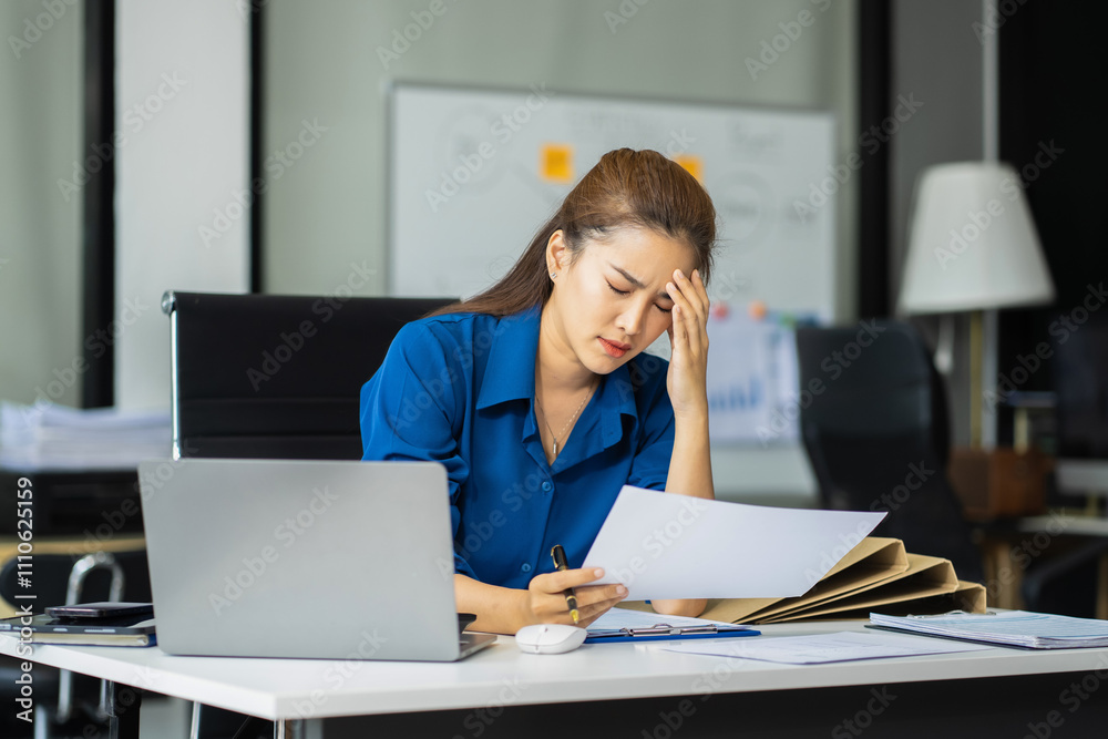 Serious businesswoman concentrating on his paper work at the table at office. Serious businesswoman concentrating on his paper work at the table at office.