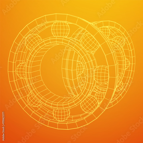 Roller bearing. Circular round rotating bearings used in industry for heavy equipment mechanical work and engineering. Wireframe low poly mesh vector illustration.