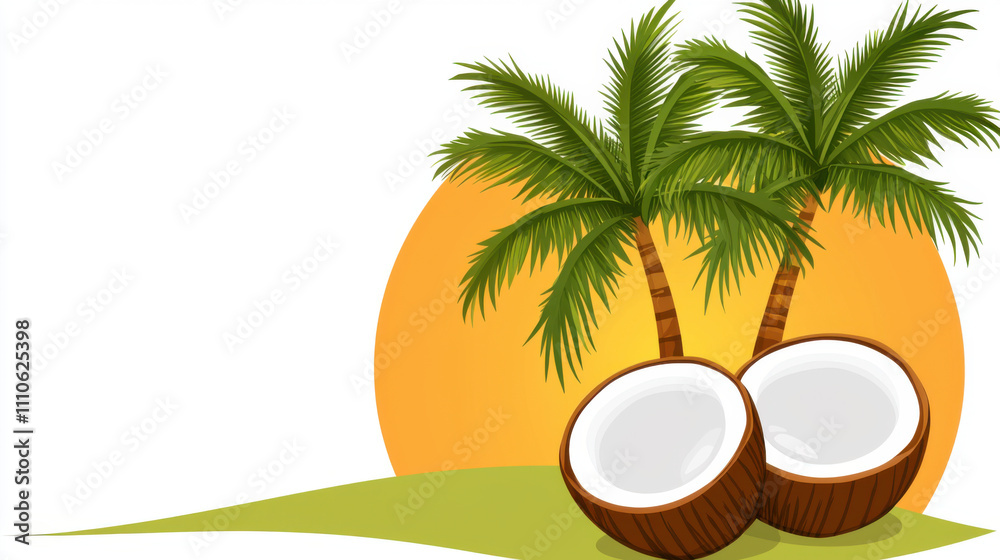 Obraz premium Tropical coconut trees with sunset background create serene vibe
