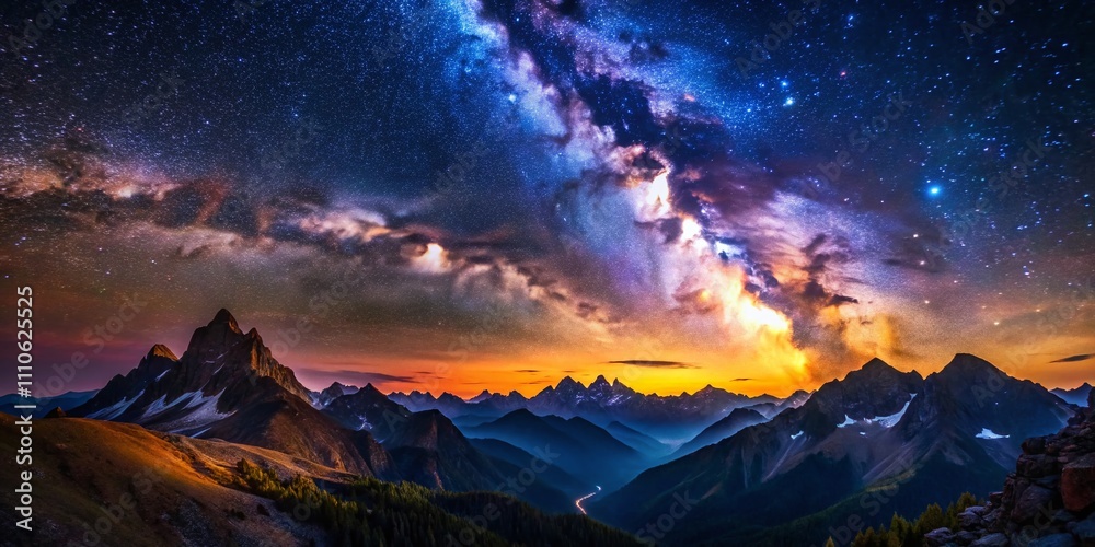 Breathtaking Aerial View of the Milky Way Galaxy Over Majestic Mountain Peaks at Night, Capturing the Beauty of Nature and the Universe in Stunning Detail Breathtaking Aerial View of the Milky Way Galaxy Over Majestic Mountain Peaks at Night, Capturing the Beauty of Nature and the Universe in Stunning Detail