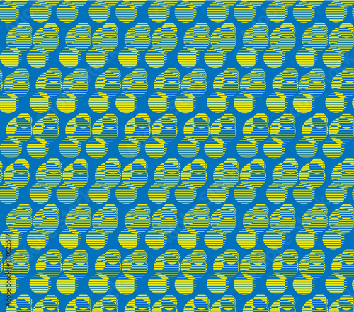 graphic design with a repeating oval motif featuring contrasting striped elements
