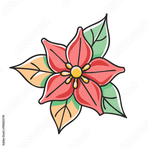 poinsettia flower Illustration, christmas vector illustration - flat illustration of apoinsettia flower, symbolizing holiday celebrations. christmas illustration.