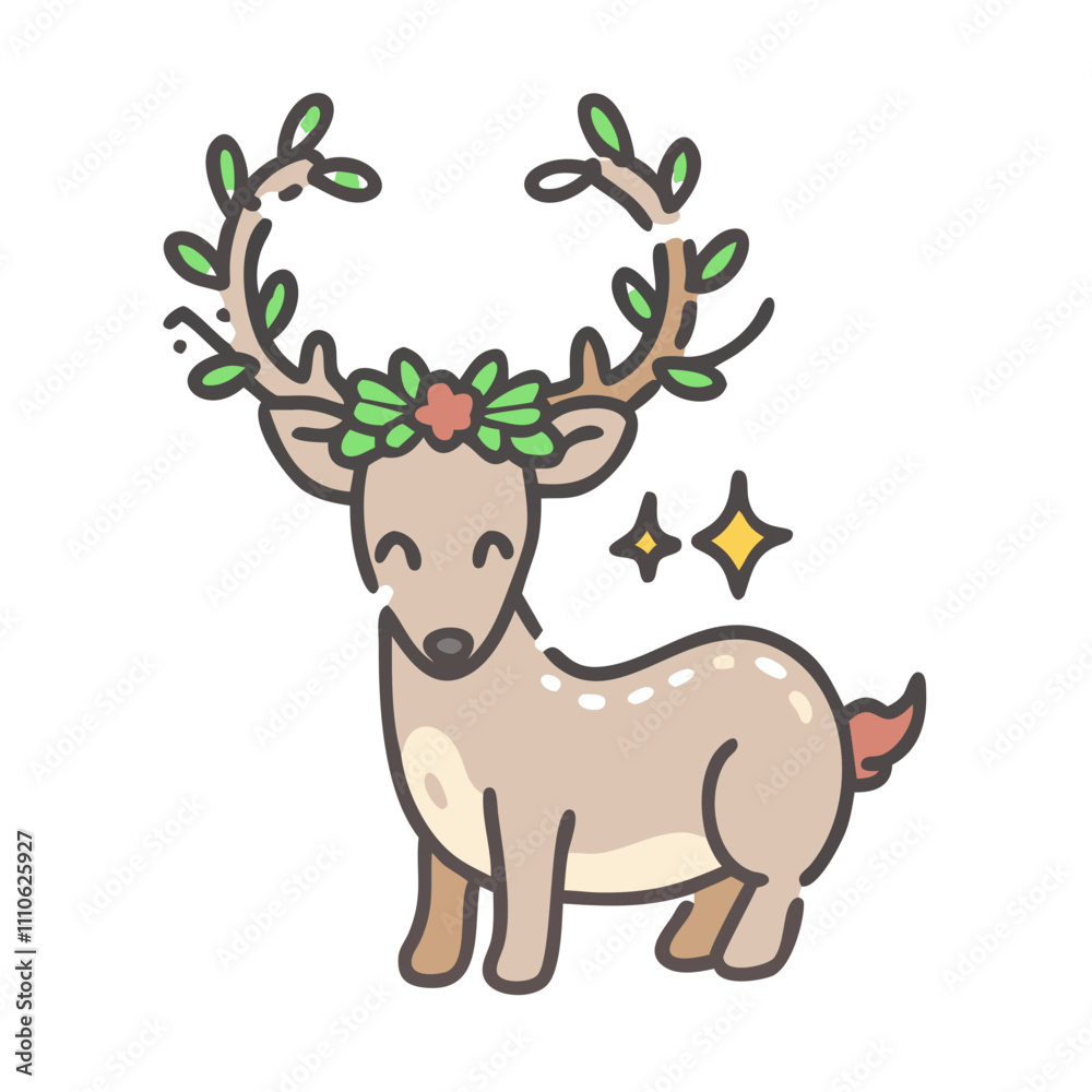 reindeer with wreath Illustration, christmas vector illustration - flat illustration of areindeer with wreath, symbolizing holiday celebrations. christmas illustration.