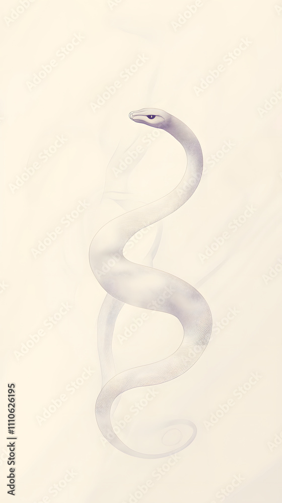 Naklejka premium A stylized illustration of a white serpent gracefully curving on a light backdrop.