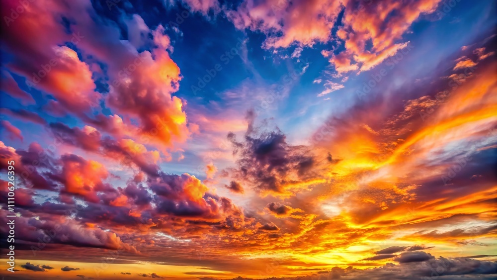 Breathtaking Macro Photography of Colorful Evening Sky at Sunset, Capturing the Vibrant Clouds and Tranquil Nature Background for a Peaceful Atmosphere
