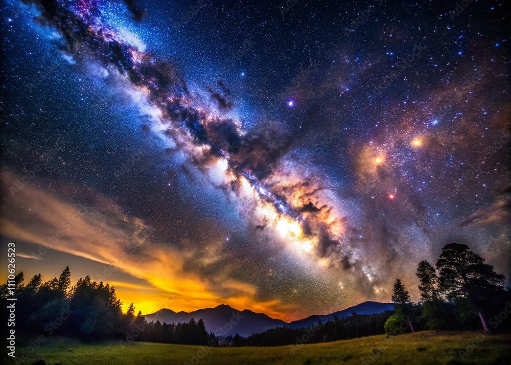 Breathtaking Milky Way Galaxy Captured in a Night Sky with High ISO Noise, Soft Focus, and Long Exposure Effects, Capturing Nature's Celestial Wonder Breathtaking Milky Way Galaxy Captured in a Night Sky with High ISO Noise, Soft Focus, and Long Exposure Effects, Capturing Nature's Celestial Wonder