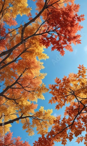 Wallpaper Mural Close-up of vibrant fall foliage against clear blue sky, foliage, sunny Torontodigital.ca