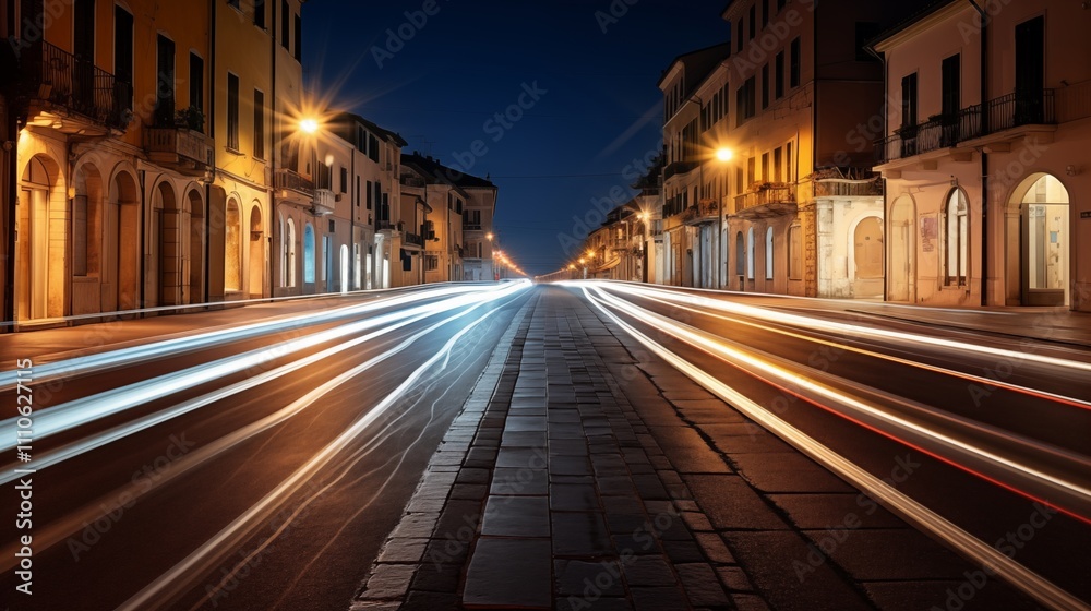 A peaceful long exposure photo of a quiet street at night, with a soft-colored background. The subject is centered with space left on either side. Backlighting ,generative ai illustration A peaceful long exposure photo of a quiet street at night, with a soft-colored background. The subject is centered with space left on either side. Backlighting ,generative ai illustration