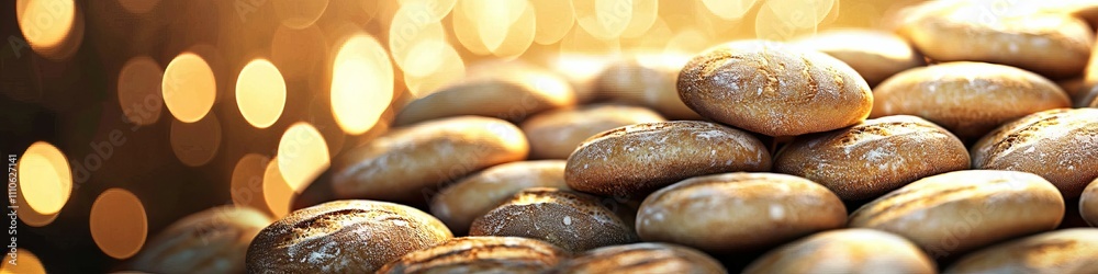 An inviting close-up of freshly baked golden-brown rolls, glistening with warmth against a soft, blurred backdrop. An inviting close-up of freshly baked golden-brown rolls, glistening with warmth against a soft, blurred backdrop.