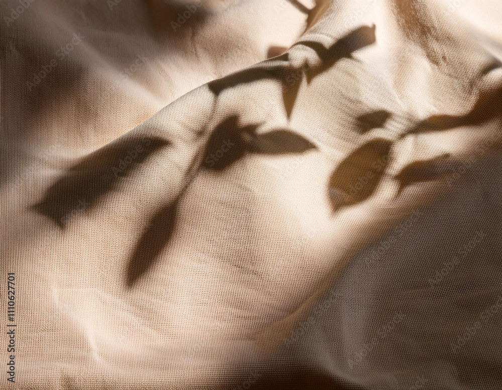 Plant Shadows on Wrinkled Linen Fabric in Soft Afternoon Light
