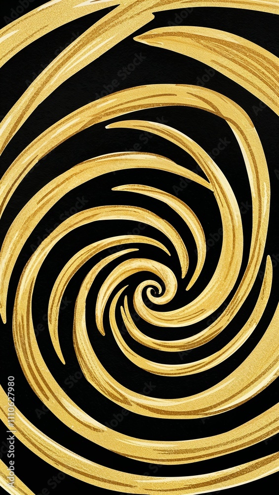 Naklejka premium Gold Spiral pattern hand drawn design on Black background illustration