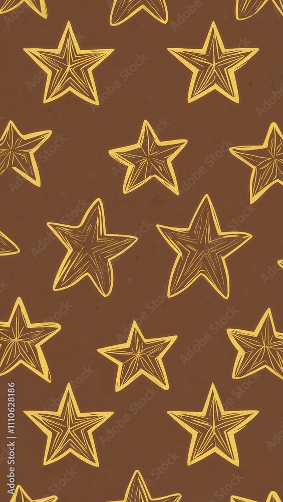 Gold Star pattern hand drawn design on Brown background illustration Gold Star pattern hand drawn design on Brown background illustration