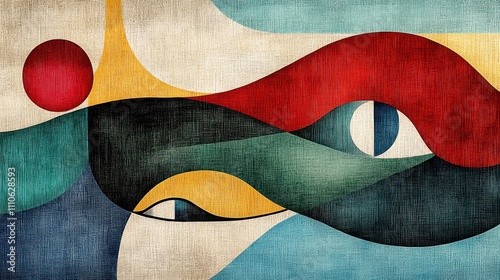 Abstract illustration featuring bold colors and unique shapes.