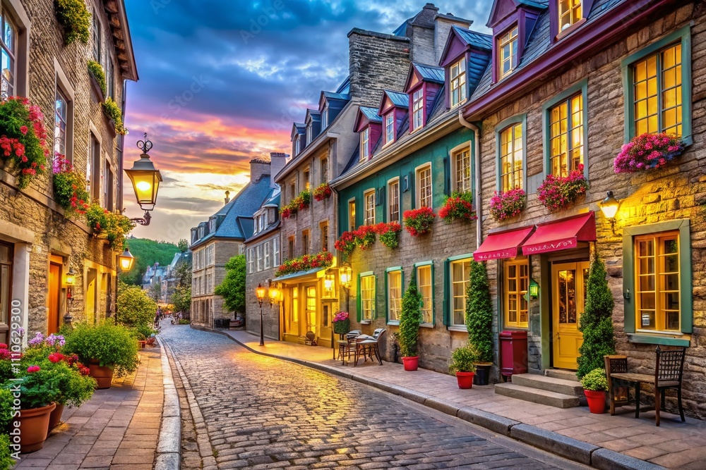 Obraz premium Candid Moments in Quebec City: Capturing the Charm of Historic Architecture, Vibrant Streets, and Scenic Views in a Lively Urban Environment