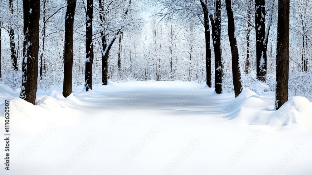 A serene winter landscape with trees lining a snow-covered path, creating a tranquil and peaceful atmosphere. A serene winter landscape with trees lining a snow-covered path, creating a tranquil and peaceful atmosphere.