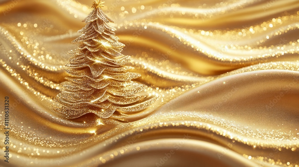 Wavy golden texture background with Christmas tree Wavy golden texture background with Christmas tree