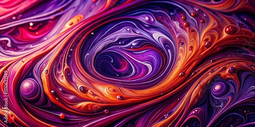 Captivating Abstract Pattern of Liquid Swirls in Vivid Purple and Red Tones Evoking Fluid Movement and Dynamic Energy for Artistic Backgrounds and Designs