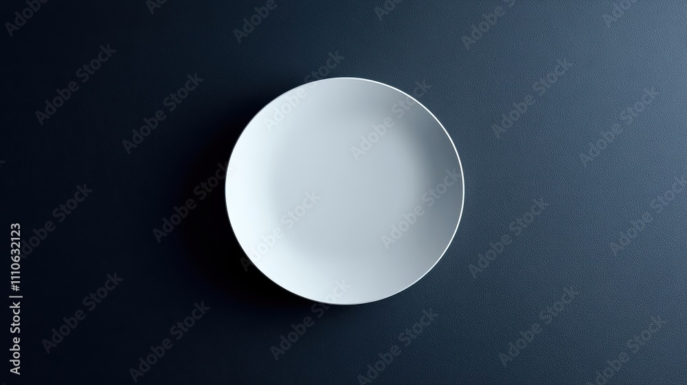 Empty white plate on dark background, minimalistic design for table settings or food presentation. Empty white plate on dark background, minimalistic design for table settings or food presentation.