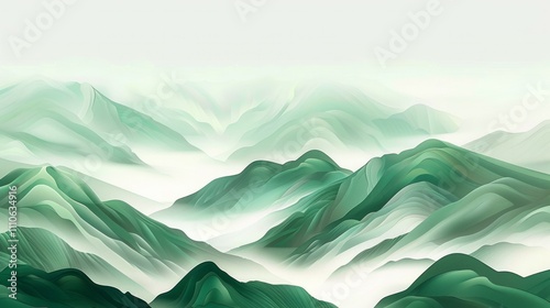 Wallpaper Mural Green and white mountains landscape illustration Torontodigital.ca
