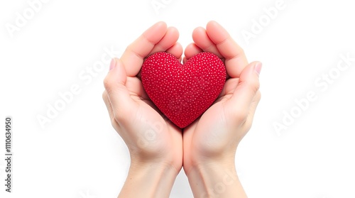 Hands Holding a Red Fabric Heart on a White Background. Generator AI