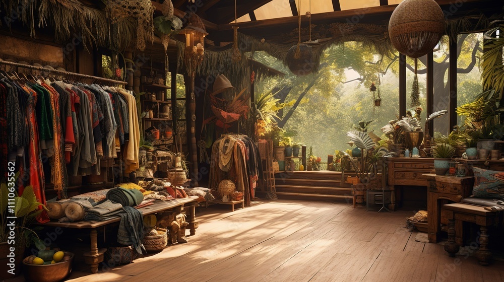 Obraz premium A photo of a boutique specializing in bohemian fashion