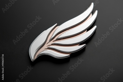 A minimalist logo featuring a bird wing in sleek, flowing curves and monochromatic tones photo