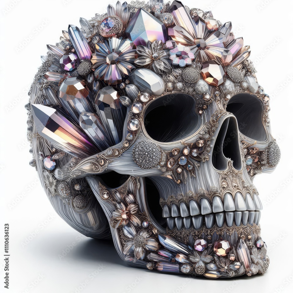 detailed crystal skull on white background
