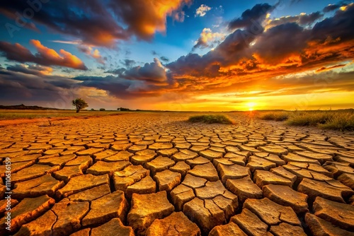 Captivating Close-Up of Dry Cracked Earth Texture Illustrating the Effects of Drought and Climate Change on Soil Degradation and Environmental Challenges