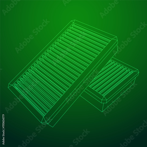 Car engine air filter. Auto spare part. Car care service maintenance. Wireframe low poly mesh vector illustration.